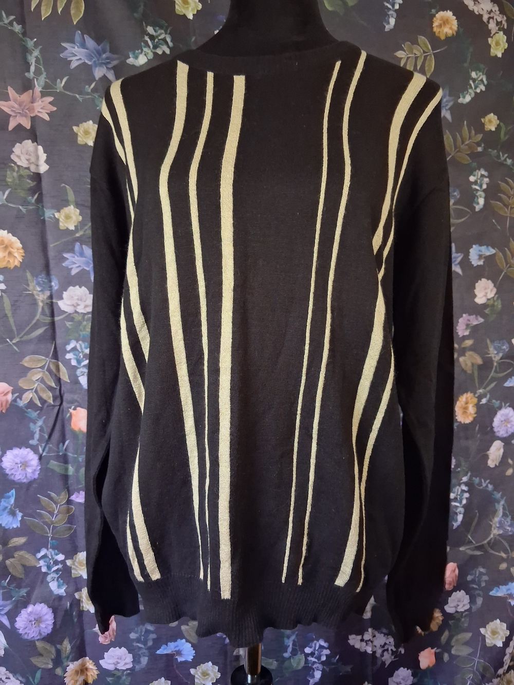 Black Sweater with Cream Vertical Stripes men's Sweater